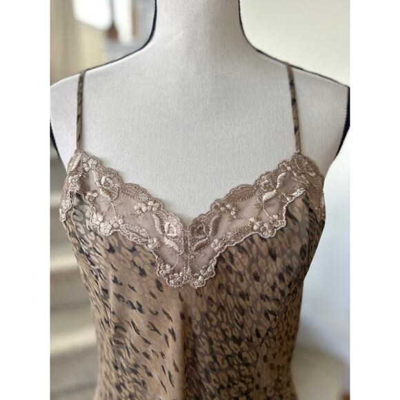 Victoria Secret Brown Tan Leopard Print Lace Trim Slip Nightie Lingerie - Picture 2 of 7